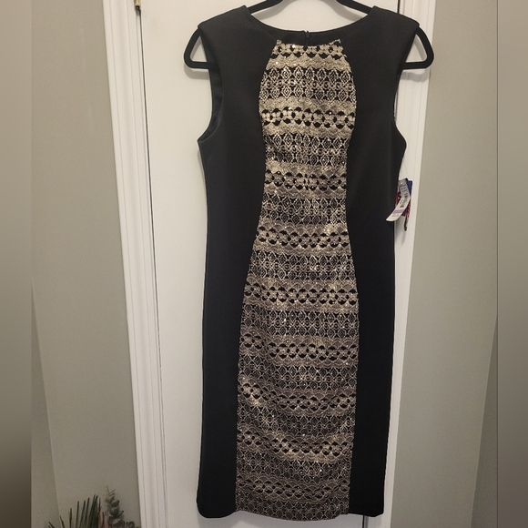 R&M Richards Sleeveless Gold Panel Sheath Dress Size 6 - Picture 4 of 13